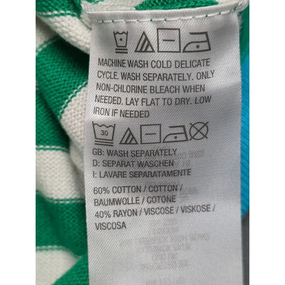 Belle by Kim Gravel Sweater Women’s M Green White Blue Stripes Knit Lightweight